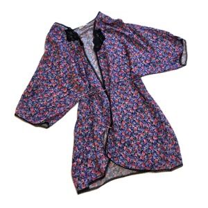 Vintage Pollinaise Peignoir Negligee Floral Robe Satin & Lace Waist Tie One Sz